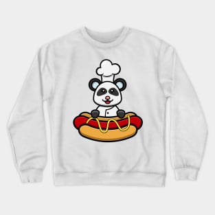 Sticker and Label Of Cute Baby Chef Panda On Hot Dog Crewneck Sweatshirt